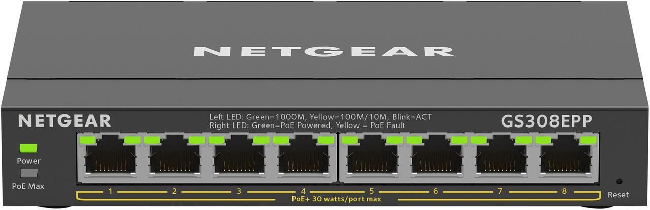 NETGEAR 8-Port PoE+ Gigabit Ethernet Plus Switch (123W) | GS308EPP