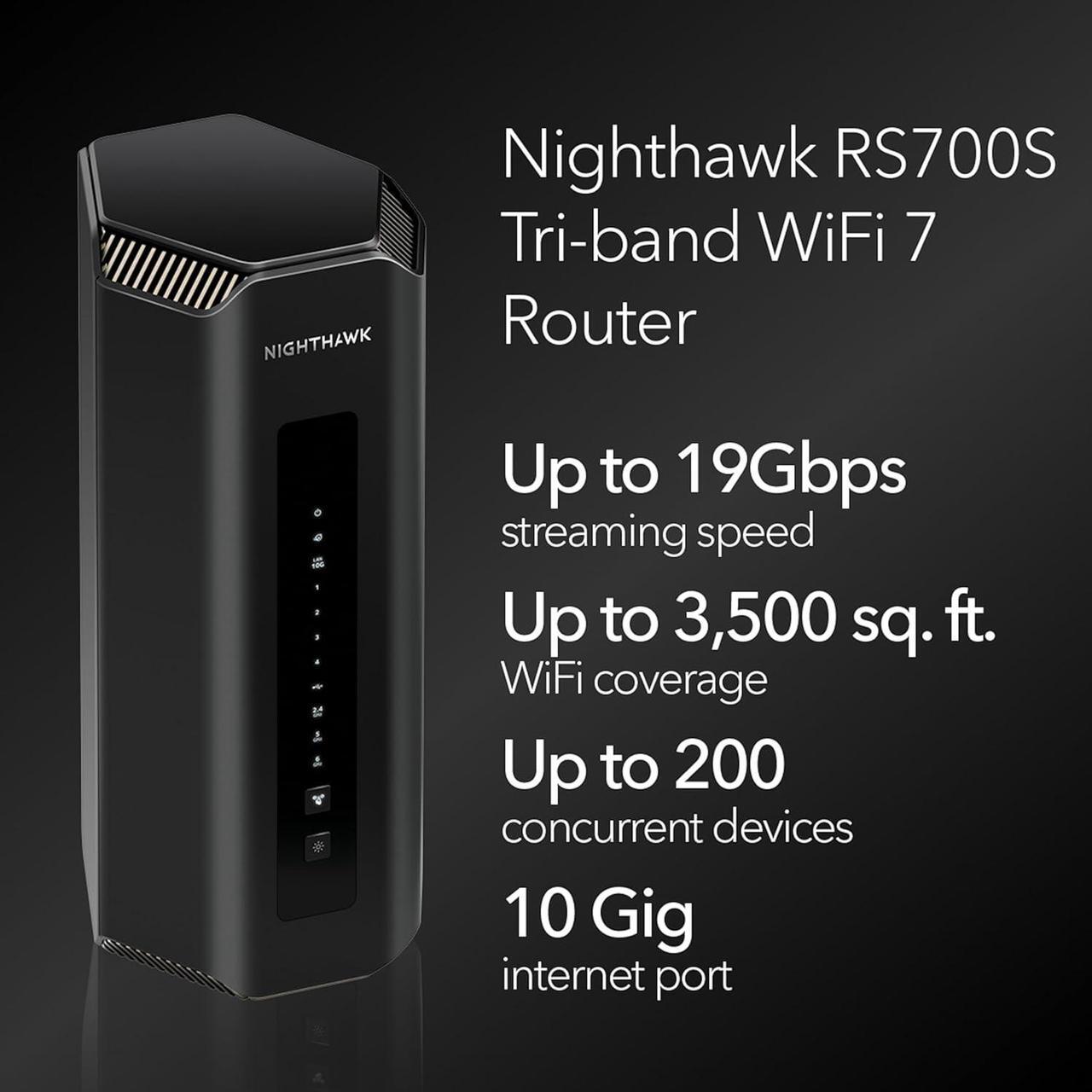 Alt view image 2 of 7 - NETGEAR RS700S-100NAS Nighthawk Tri-Band WiFi 7 Router, 19Gbps, 10 Gig Ports with 1-year NETGEAR Armor