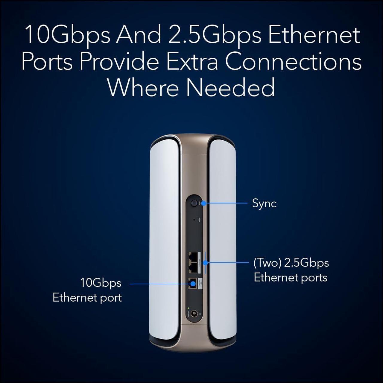 Alt view image 5 of 11 - NETGEAR Orbi 970 Series Quad-Band WiFi 7 Mesh Network System (RBE973S), Router + 2 Satellite Extenders, Security Features, Up to 27Gbps, Covers Up to 10,000 sq. ft., 200 Devices, 10 Gig Internet Port