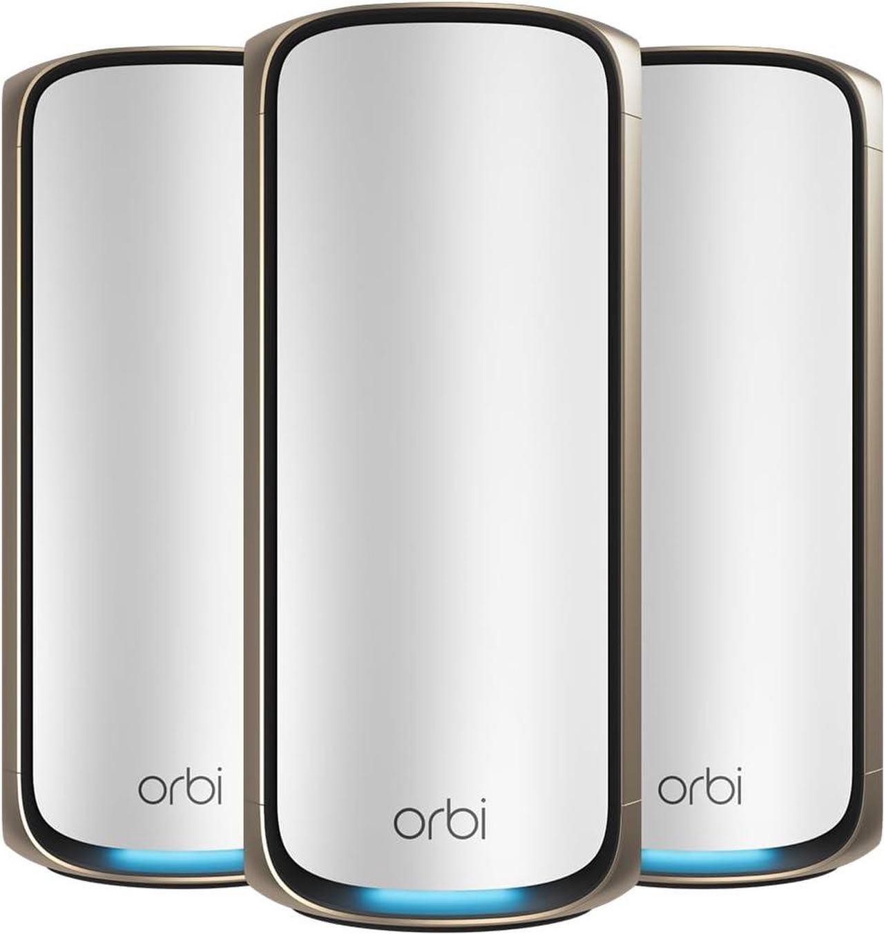 Main image of NETGEAR Orbi 970 Series Quad-Band WiFi 7 Mesh Network System (RBE973S), Router + 2 Satellite Extenders, Security Features, Up to 27Gbps, Covers Up to 10,000 sq. ft., 200 Devices, 10 Gig Internet Port