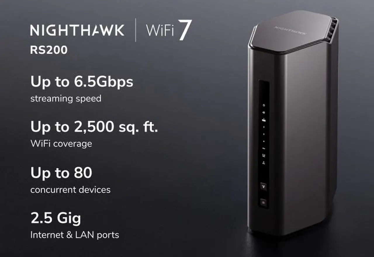 Alt view image 2 of 5 - NETGEAR Nighthawk WiFi 7 Router RS200, 6.5Gbps