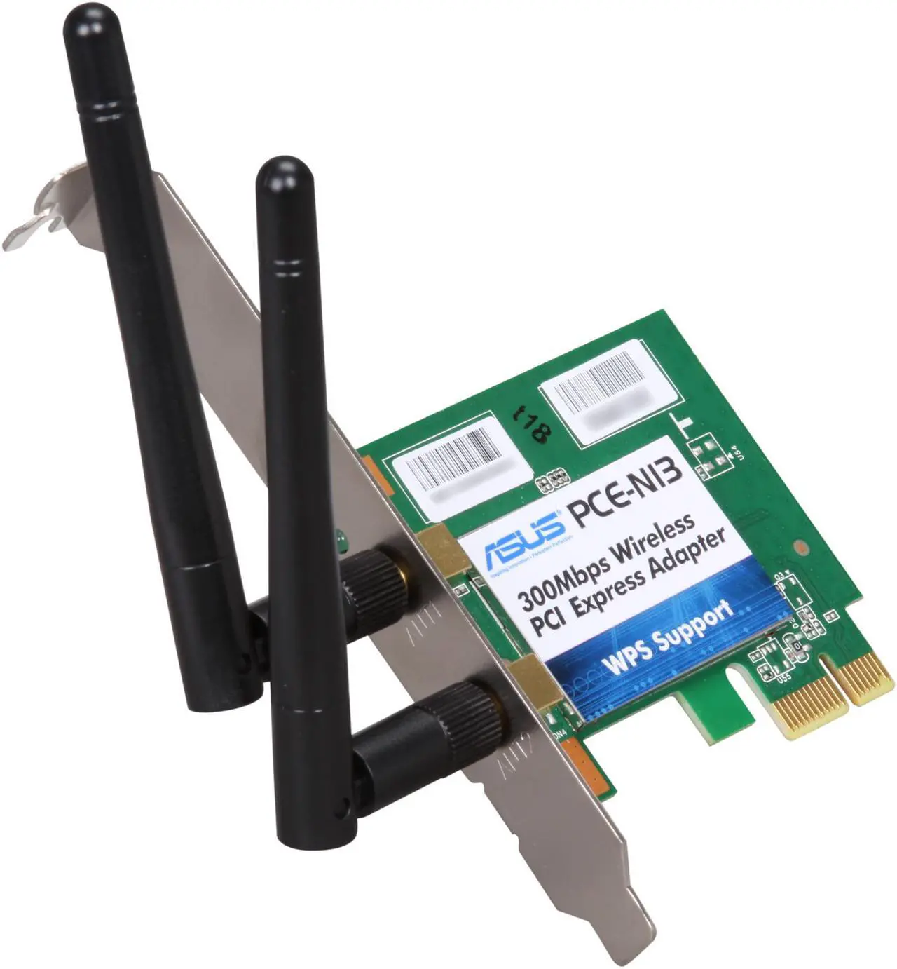 Main image of ASUS PCE-N13 Wireless Adapter IEEE 802.11b/g/n PCI Express 150/300Mbps Transfer/Receive Rate 64-bit/128-bit WEP, TKIP, and AES WI-Fi alliance WPA, WPA2