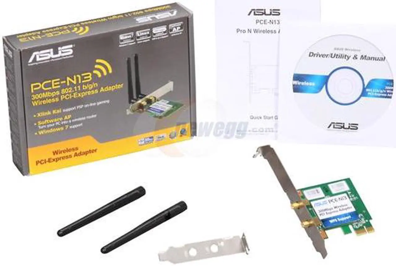 Alt view image 5 of 5 - ASUS PCE-N13 Wireless Adapter IEEE 802.11b/g/n PCI Express 150/300Mbps Transfer/Receive Rate 64-bit/128-bit WEP, TKIP, and AES WI-Fi alliance WPA, WPA2