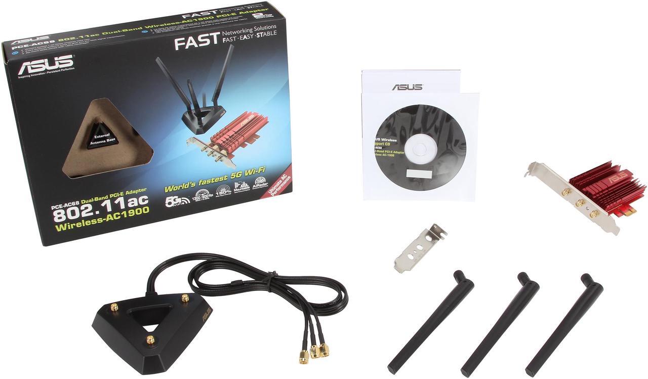 Alt view image 8 of 8 - ASUS PCE-AC68 AC1900 Dual-Band Wireless PCI-E Adapter