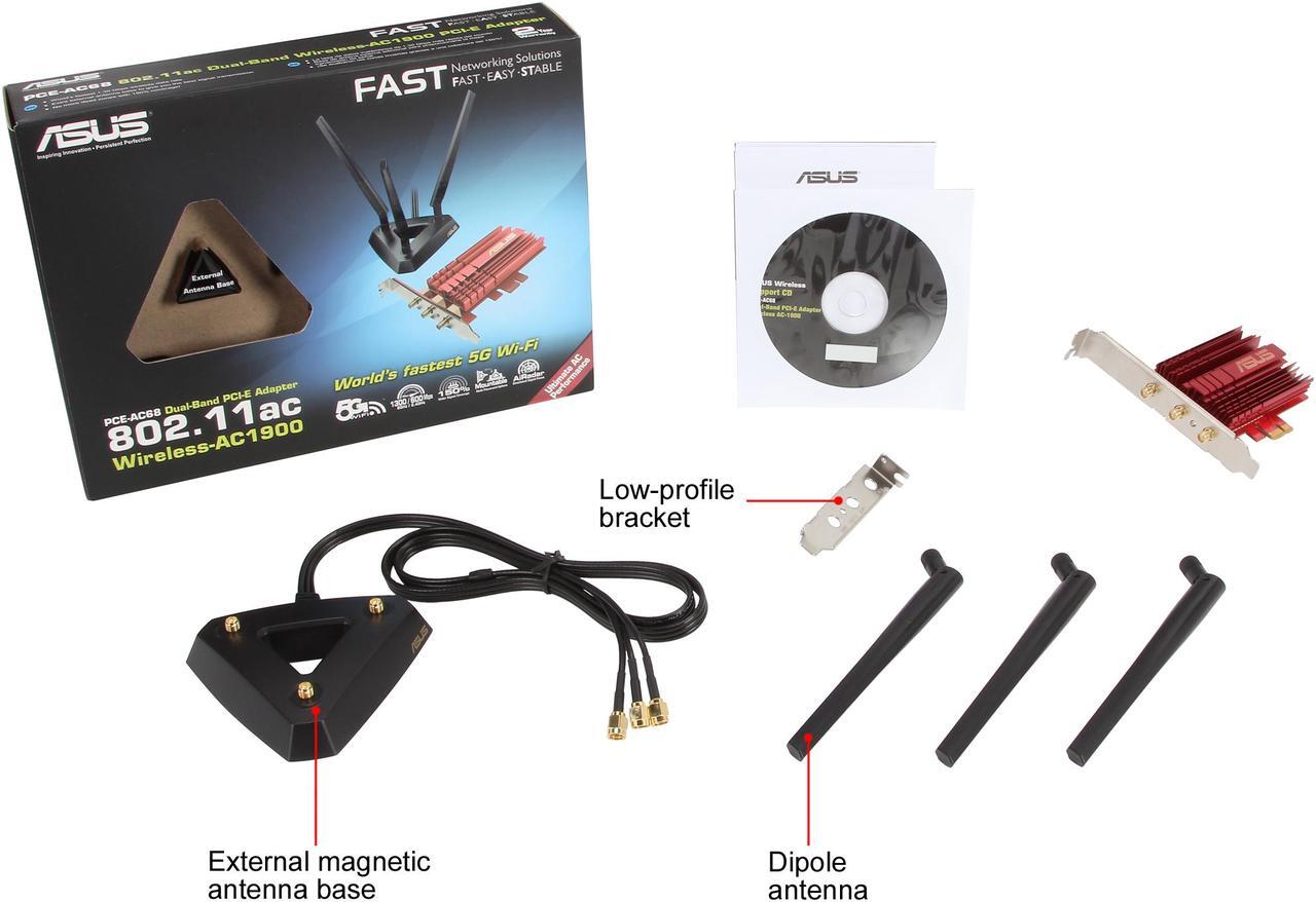 Alt view image 9 of 8 - ASUS PCE-AC68 AC1900 Dual-Band Wireless PCI-E Adapter
