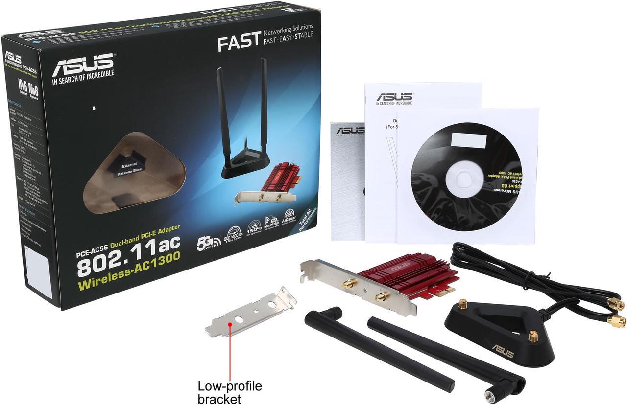 Alt view image 7 of 7 - ASUS PCE-AC56 2x2 802.11ac WiFi AC1300 PCIe Adapter