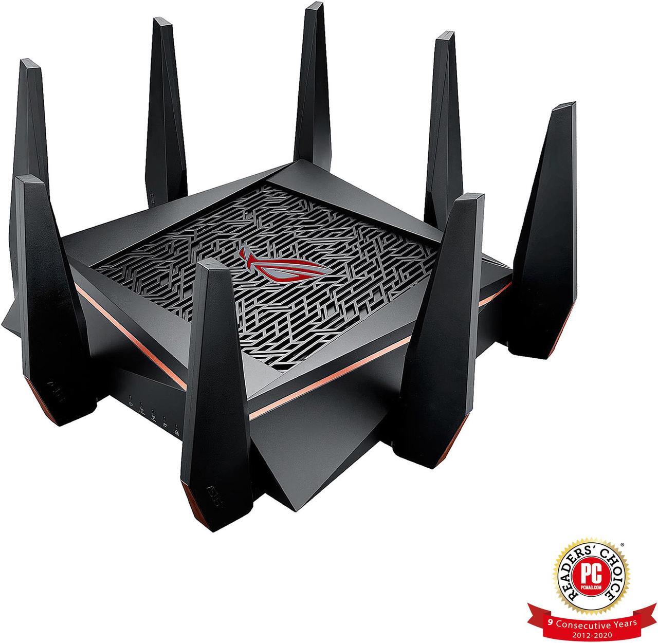 Main image of ASUS Gaming Router Tri-band Wi-Fi (Up to 5334 Mbps) for VR & 4K Streaming, 1.8GHz Quad-Core Processor, Gaming Port, Whole Home Mesh System, & AiProtection Network with 8xGigabit LAN Ports (GT-AC5300)