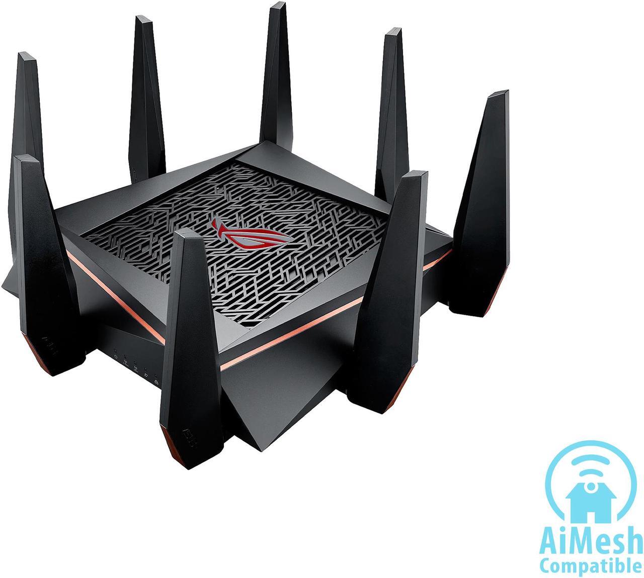Alt view image 2 of 8 - ASUS Gaming Router Tri-band Wi-Fi (Up to 5334 Mbps) for VR & 4K Streaming, 1.8GHz Quad-Core Processor, Gaming Port, Whole Home Mesh System, & AiProtection Network with 8xGigabit LAN Ports (GT-AC5300)