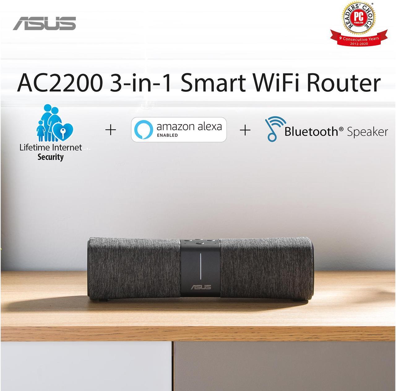 Main image of ASUS Lyra Voice Home Mesh WiFi System AC2200, Tri-Band, AiProtection Security by Trend Micro, Parental Control, Amazon Alexa Built-in, Bluetooth, Two 8W Stereo Speakers