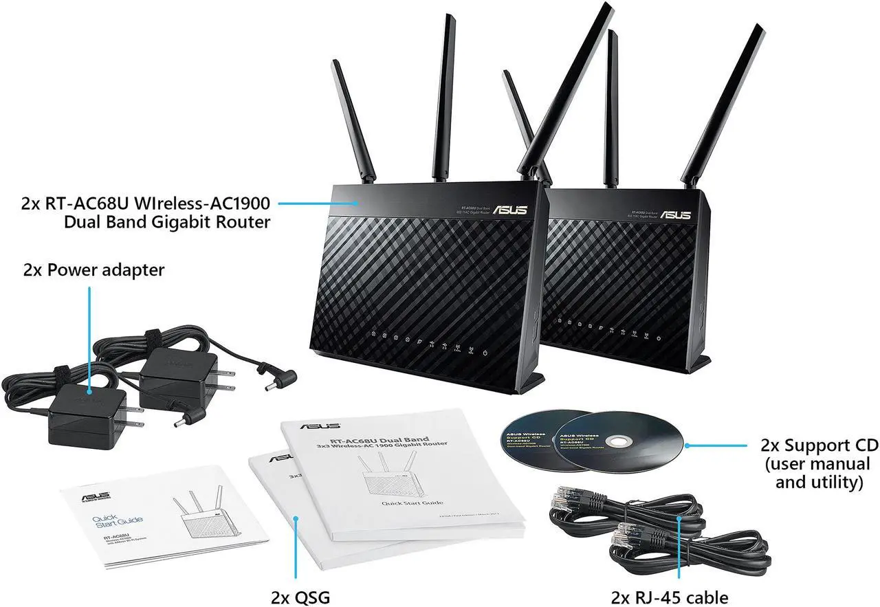 Alt view image 4 of 6 - ASUS AiMesh AC1900 Whole Home Wi-Fi System, Dual-band 3x3 with USB 3.0 and AiProtection Powered by Trend Micro (RT-AC68U 2 Pack Retail)