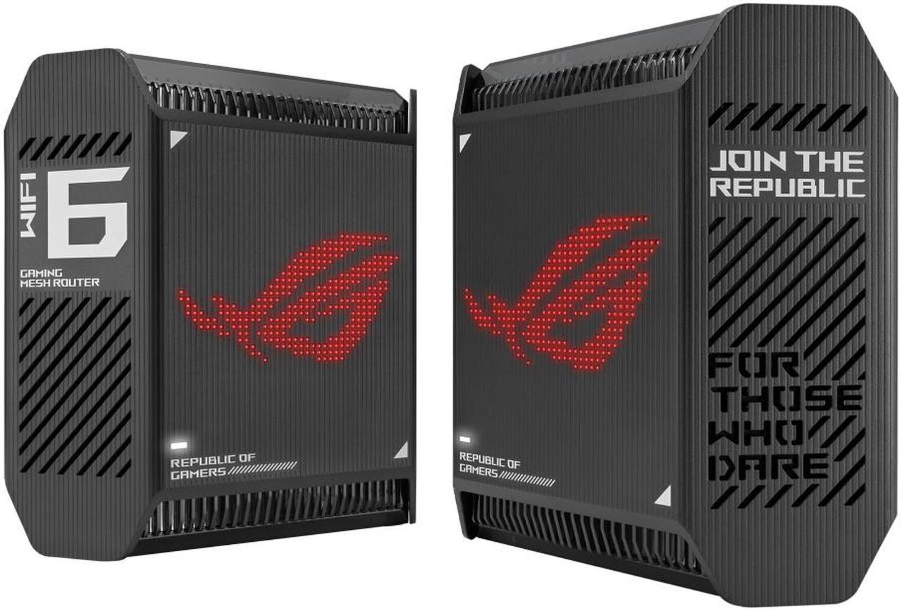 ASUS ROG Rapture GT6 (2PK) Tri-Band WiFi 6 Gaming Mesh WiFi System, covers up to 5,800 sq ft, 2.5 Gbps port, triple-level game acceleration, ASUS RangeBoost Plus, UNII 4, Free lifetime internet security, Black