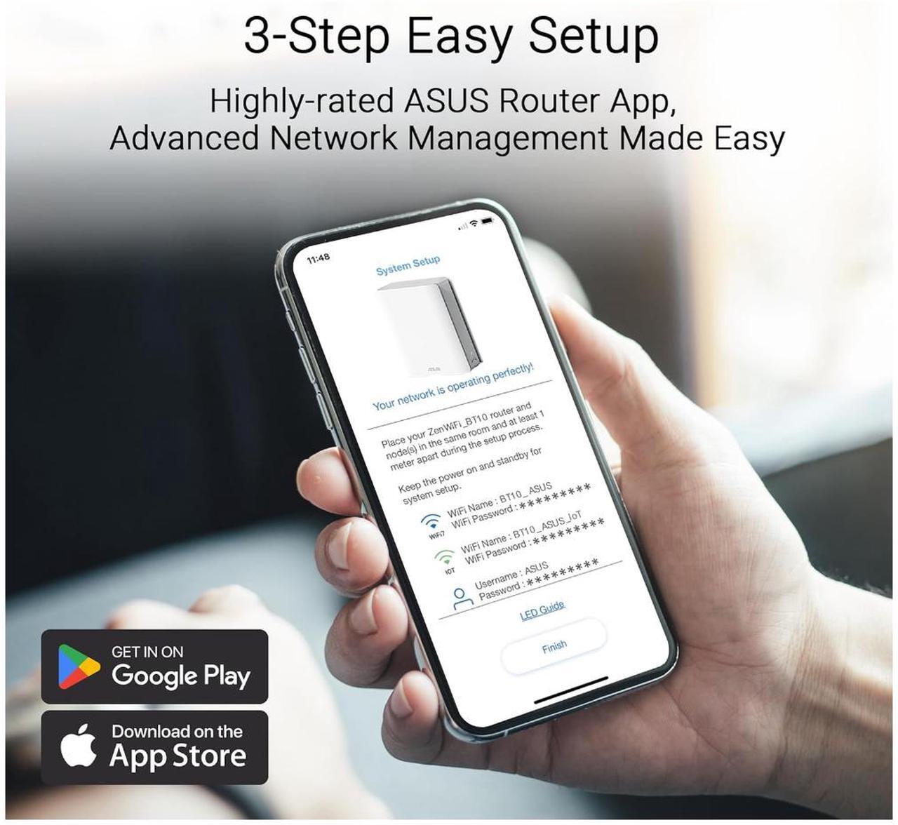 Alt view image 10 of 10 - ASUS ZenWiFi BT10 Tri-Band WiFi 7 Mesh, 18 Gbps, 3000 sq.ft (1pk), Dual 10G Ports, Security and Parental Controls Included, Smart Home Master SSIDs, 4G & 5G Mobile Tethering