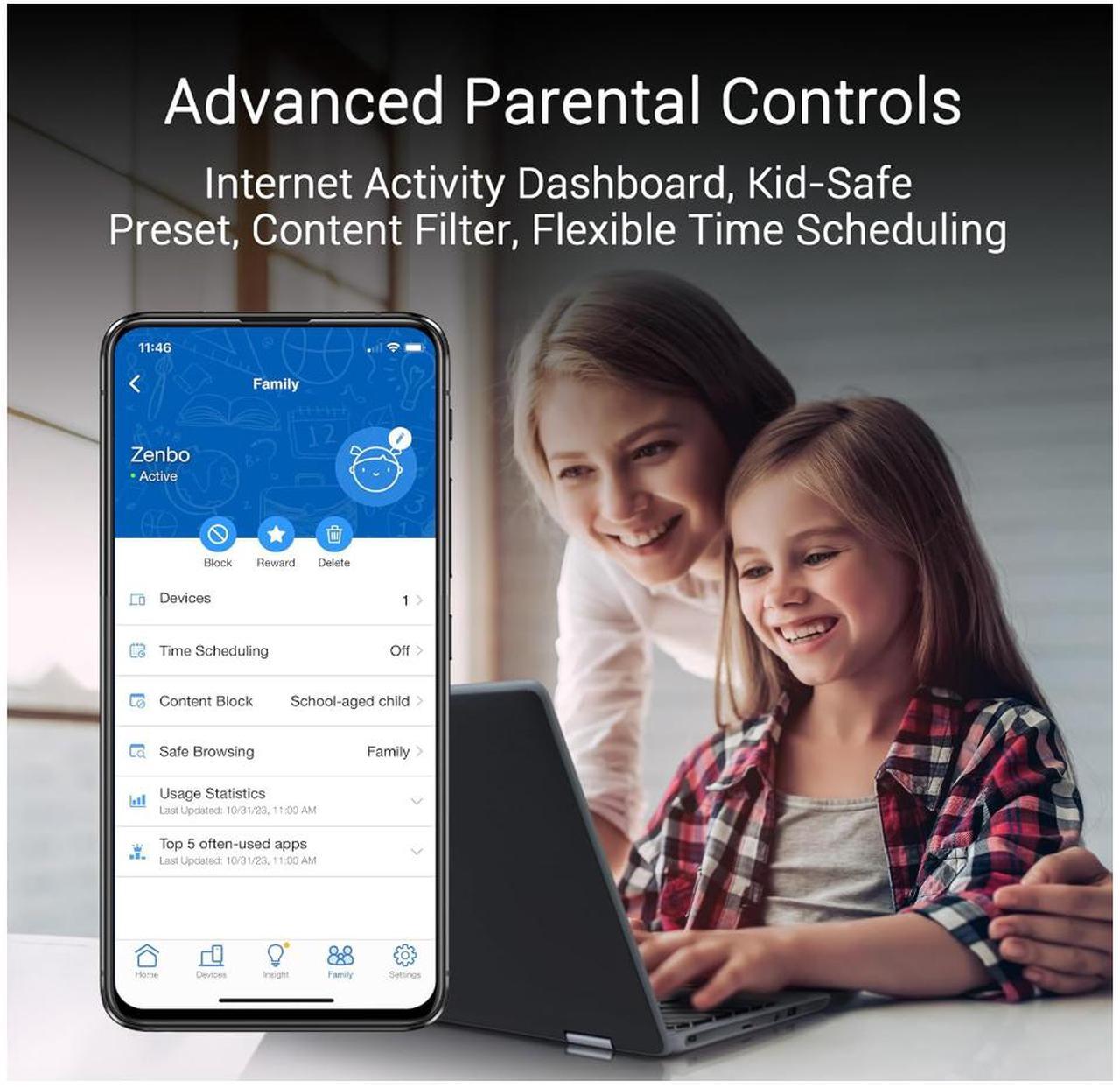 Alt view image 7 of 9 - ASUS ZenWiFi BT10 Tri-band WiFi 7 Mesh, 18 Gbps, 6000 sq.ft (2pk), Dual 10G Ports, Security and Parental Controls Included, Smart Home Master SSIDs, 4G & 5G Mobile Tethering
