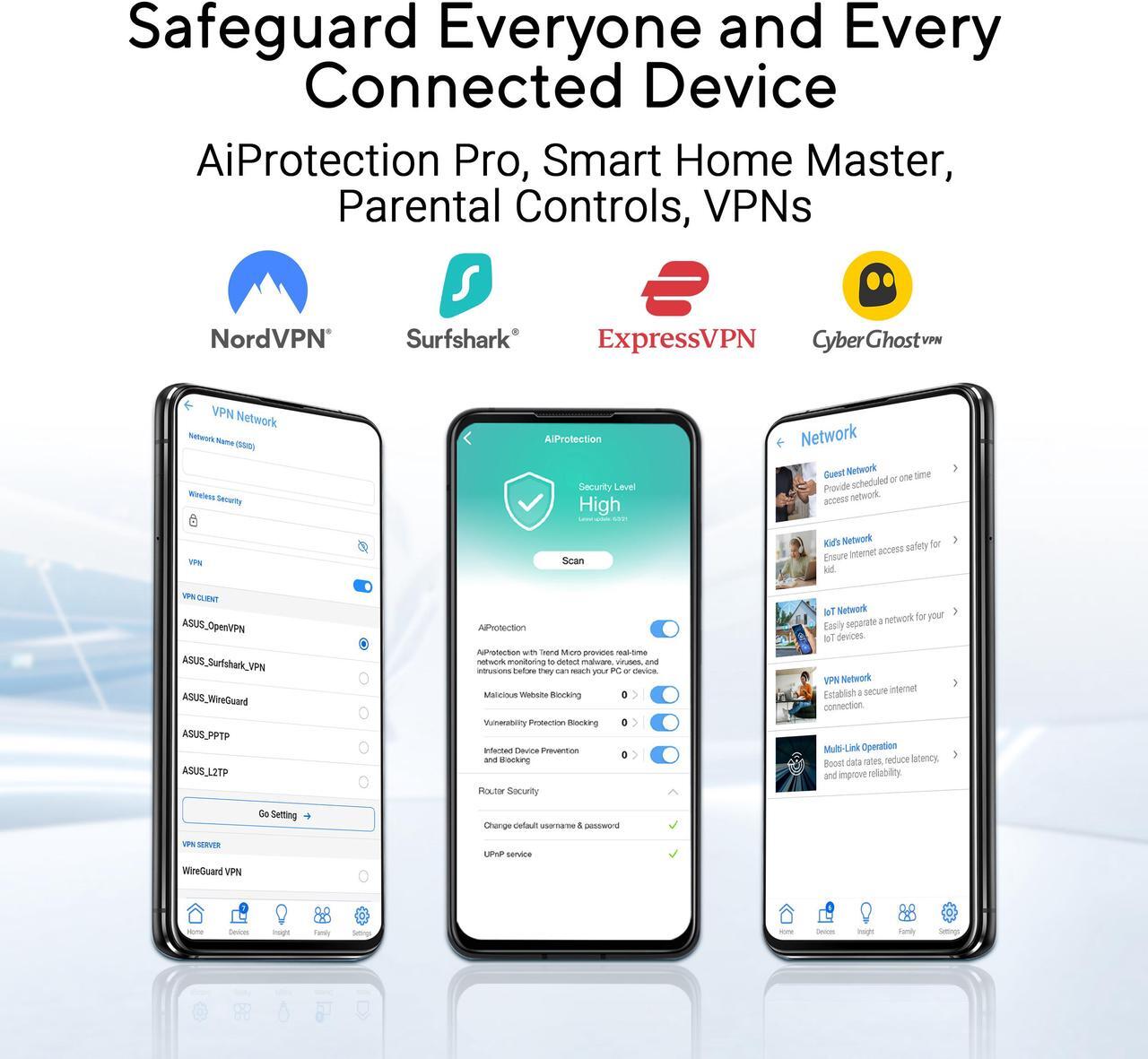 Alt view image 6 of 6 - ASUS RT-BE92 Tri-band WiFi 7 Router, supports new 320MHz bandwidth & 4096-QAM, MLO, AI WAN detection, AiMesh support, subscription-free network security, comprehensive VPN (BE9700)