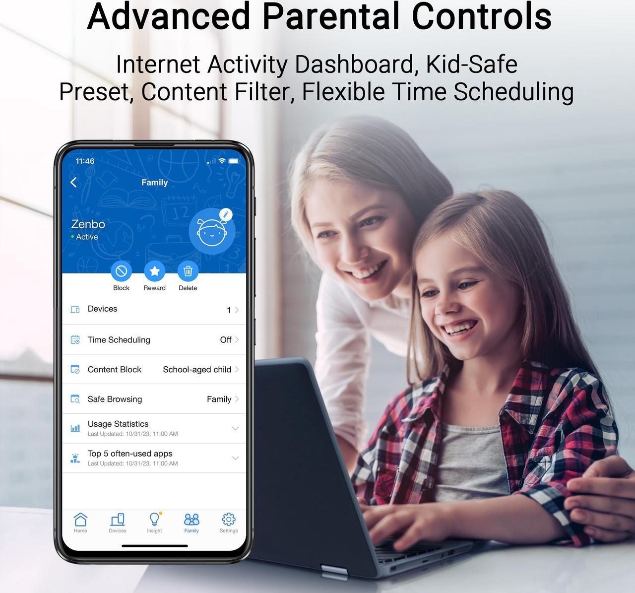 Alt view image 9 of 9 - ASUS RT-BE58U WiFi 7 AiMesh Extendable Router, 4K-QAM, MLO, AI Detection 2.5G WAN/LAN port , Four 1G ports, Commercial-Grade Network Security, Parental Control, IoT network, Kid’s network, VPN network