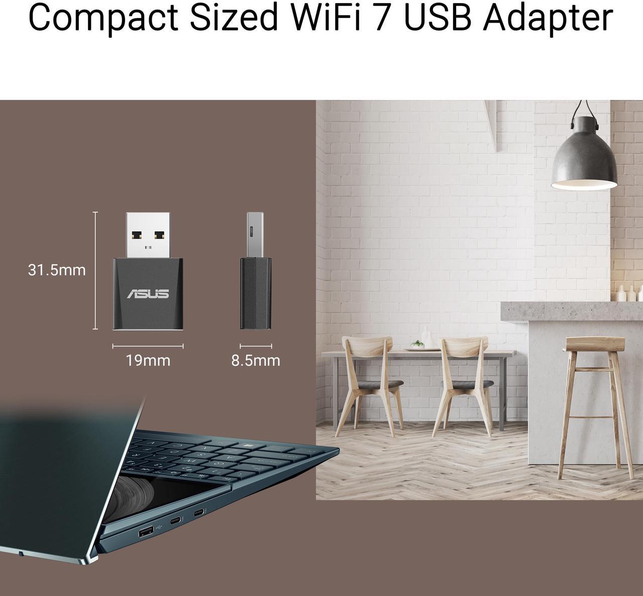 Alt view image 8 of 9 - ASUS Tri-band BE6500 WiFi 7 Nano USB Adapter, 6GHz band, support 4096-QAM, Plug and play, Compatible with Windows 10 & 11