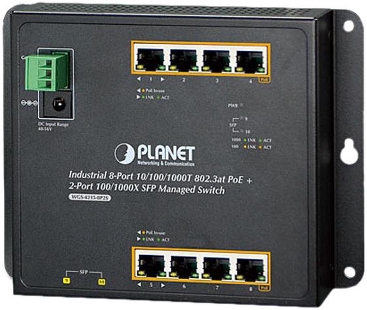 Main image of Industrial 8-Port 10/100/1000T 802.3at PoE + 2-Port 100/1000X SFP Wall-mounted Managed Switch (-40 - 75 degrees C)