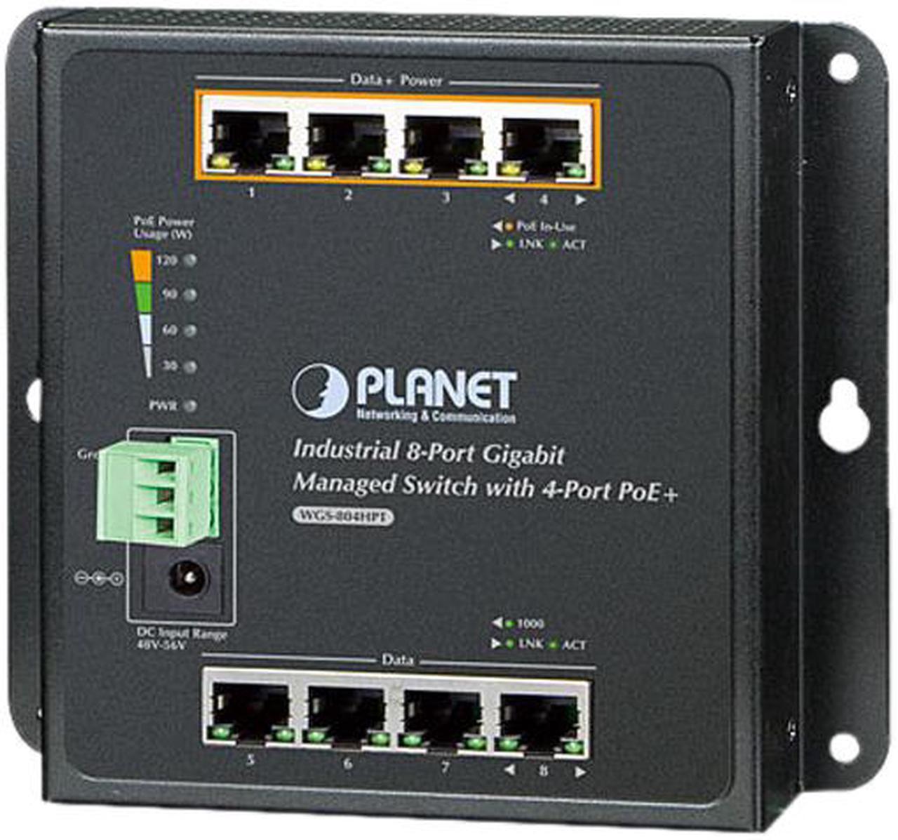 Planet WGS-804HPT Industrial 8-Port 10/100/1000T Wall-mounted Managed Switch with 4-Port PoE+ (-40 - 75 degrees C)