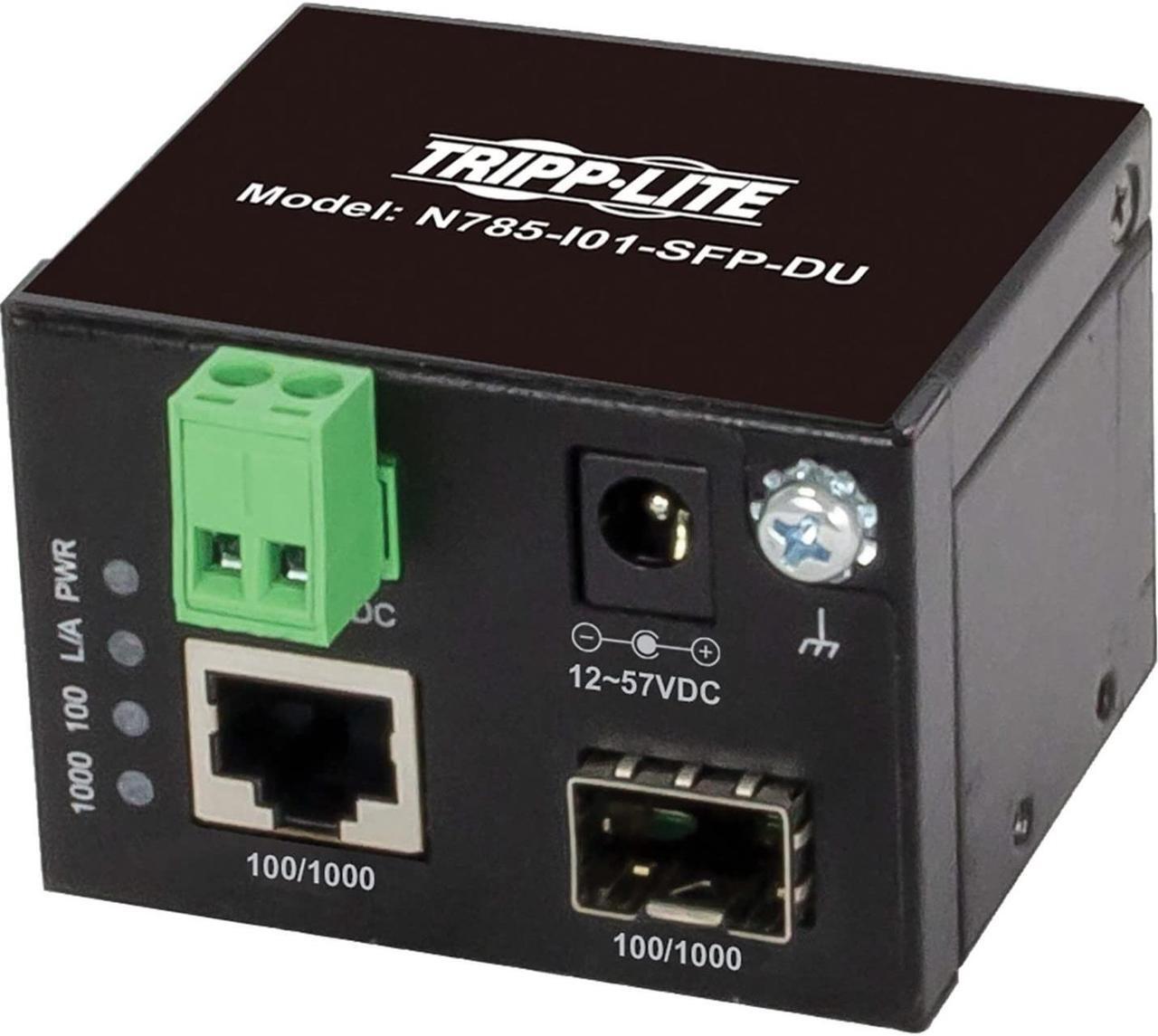 Main image of Tripp Lite N785-I01-SFP-DU Unmanaged Industrial Gigabit Fiber to Ethernet Media Converter, 10/100/1000 Mbps, RJ45/SFP, -40° to 75°C, DC Power