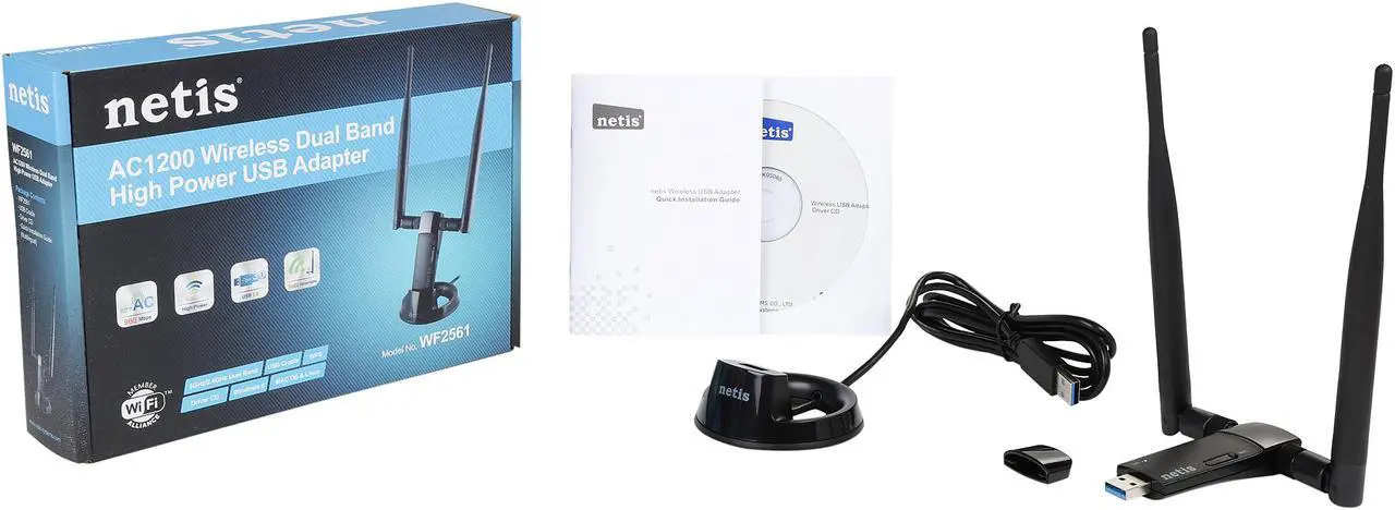 Alt view image 7 of 6 - NETIS WF2561 AC1200 Wireless Dual Band High Power USB Adapter IEEE 802.11b/g/n 2.4GHz
IEEE 802.11a/n/ac 5GHz Up to 300Mbps 2.4GHz
Or up to 900Mbps 5GHz Wireless Data Rates