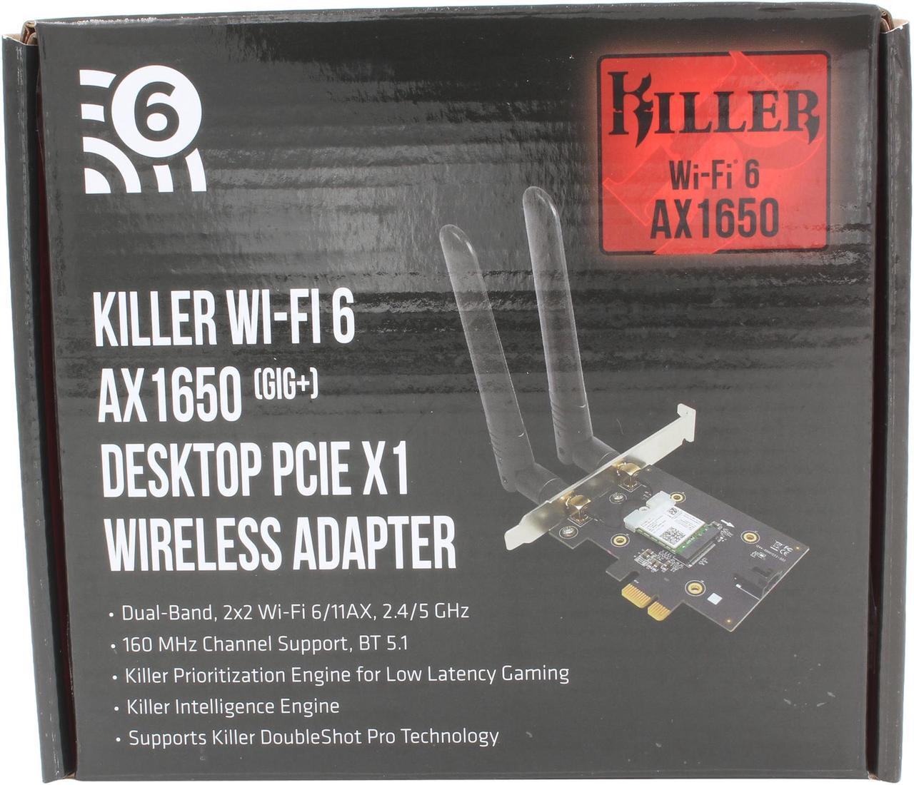 Alt view image 6 of 6 - Intel Rivet Networks Killer AX1650 PCI Express Card - Up to 2.4 Gbps of Wireless Throughput