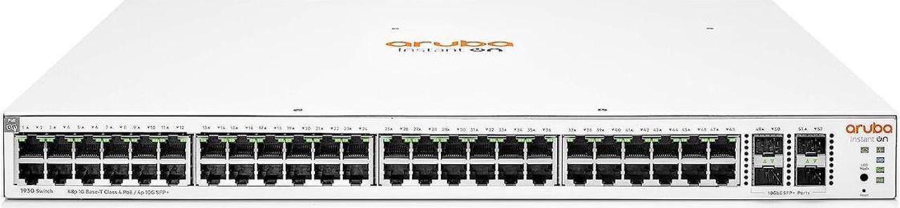 Aruba Instant On 1930 48-Port Gb Ethernet 48xGE PoE (370W), 4X 1G/10G SFP+, L2+ Smart Switch US Cord (JL686A#ABA)