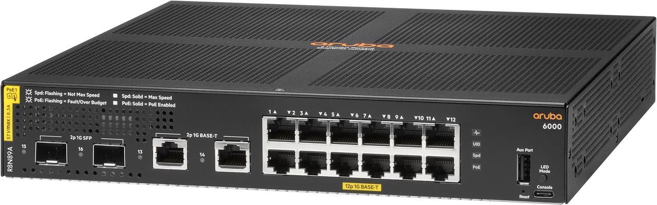 HPE Aruba CX 6000 R8N89A#ABA Aruba CX 6000 12G Class4 PoE 2G/2SFP 139W Switch