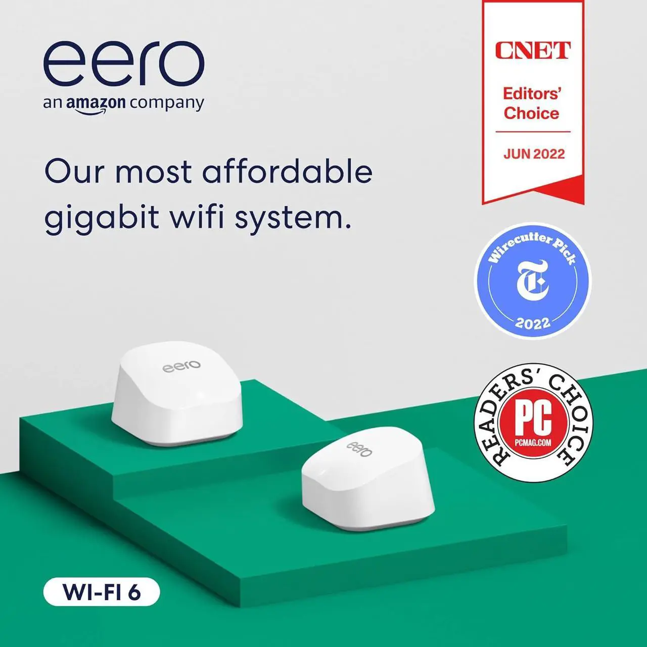 Main image of eero 6+ AX3000 Dual-Band Mesh Wi-Fi 6 System (2-pack)