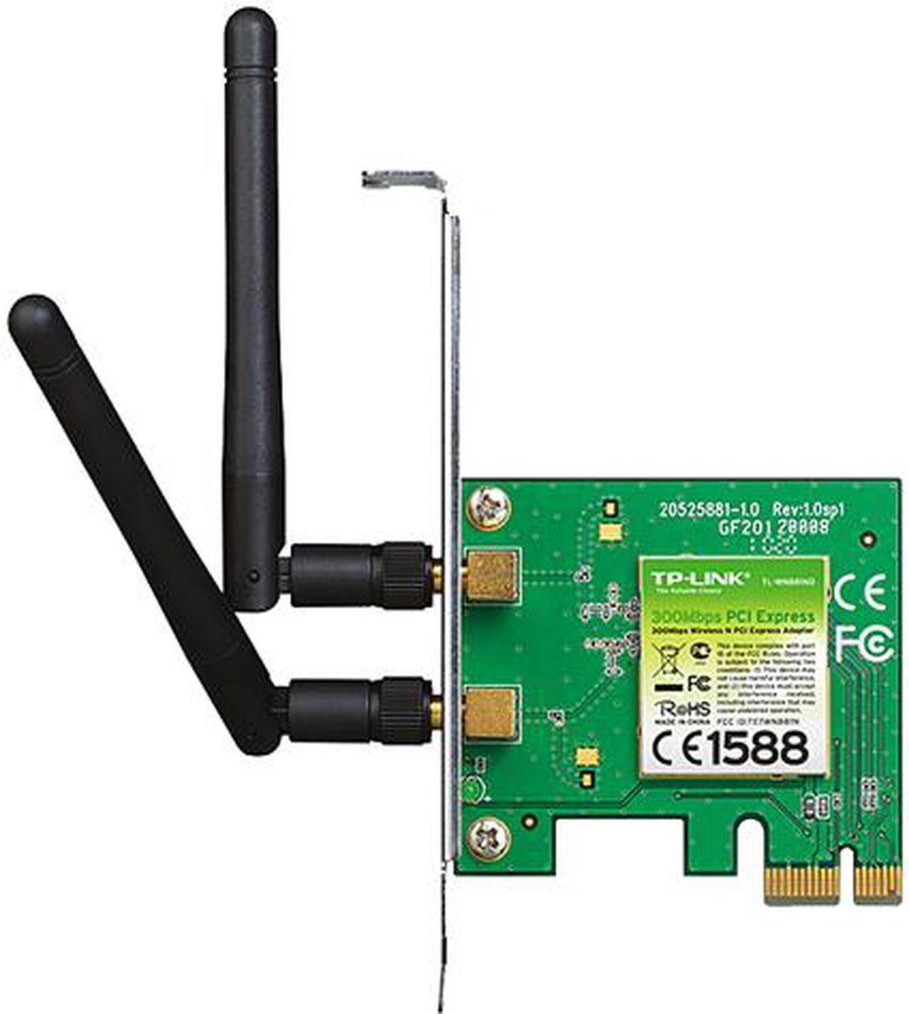 TP-LINK TL-WN881ND Wireless N300 PCI Express Adapter, 300 Mbps, w/ WPS Button, IEEE 802.1b/g/n, 64 / 128-bit WEP, WPA / WPA2, Plug & Play in Windows