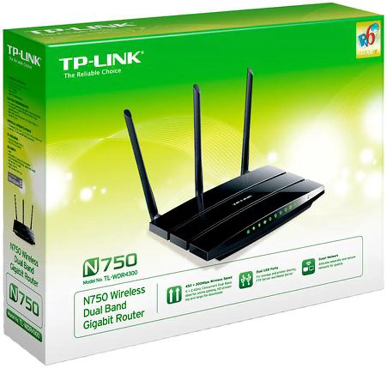 Alt view image 6 of 6 - TP-LINK TL-WDR4300 Dual Band Wireless N750 Router, Gigabit, 2.4GHz 300Mbps+5GHz 450Mbps, 2 USB port, IP QoS, Wireless On/Off Switch
