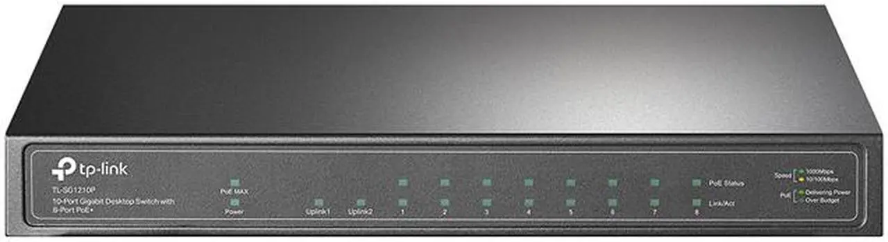 Main image of TP-Link 8 Port Gigabit PoE Switch | 8 PoE+ Ports @63W, w/ 1 Gigabit Port and 1 SFP Slot | Desktop | Plug & Play | Support QoS and IGMP (TL-SG1210P)