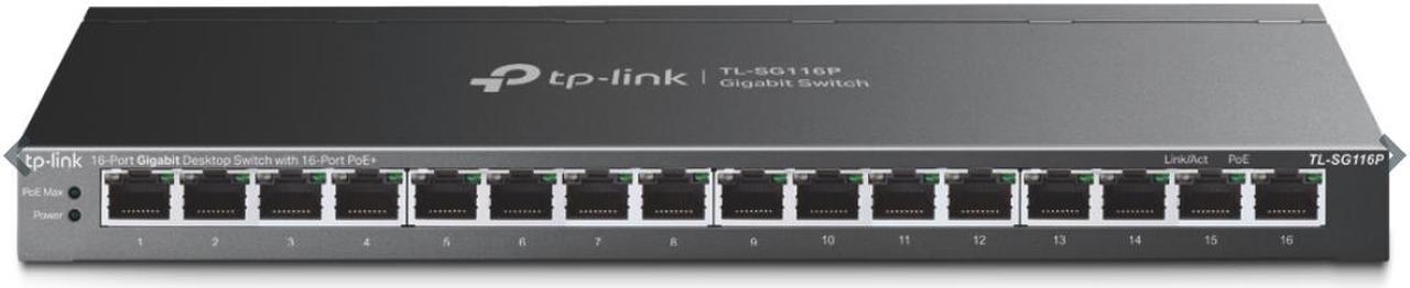 TP-Link TL-SG116P | 16 Port Gigabit PoE Switch | 16 PoE+ Ports @120W | Plug & Play | Extend, Priority & Isolation Mode | PoE Auto Recovery | Fanless | QoS & IGMP Snooping | Limited Lifetime Protection