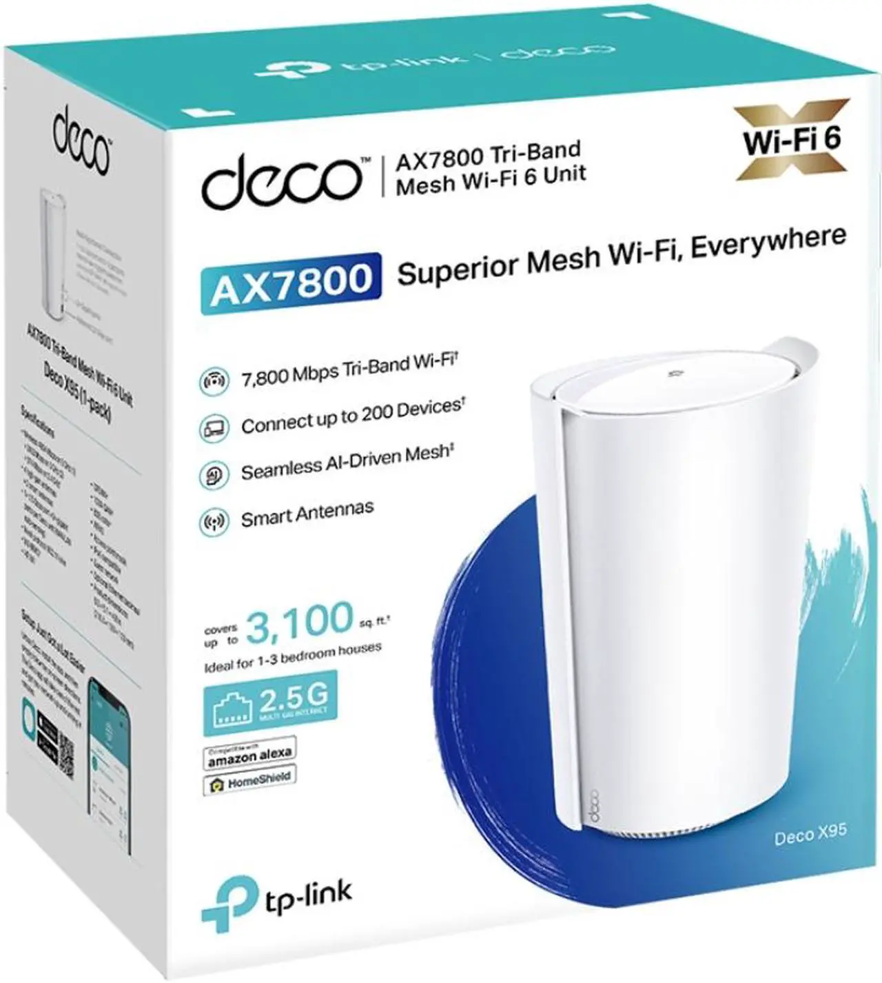 Alt view image 9 of 9 - TP-Link Deco AX7800 Tri-Band Mesh WiFi 6 System (Deco X95) - Whole Home Coverage up to 3100 Sq.Ft with AI-Driven Smart Antennas, Multi-Gig Ethernet, Replaces Wireless Router and Extender (1-Pack)