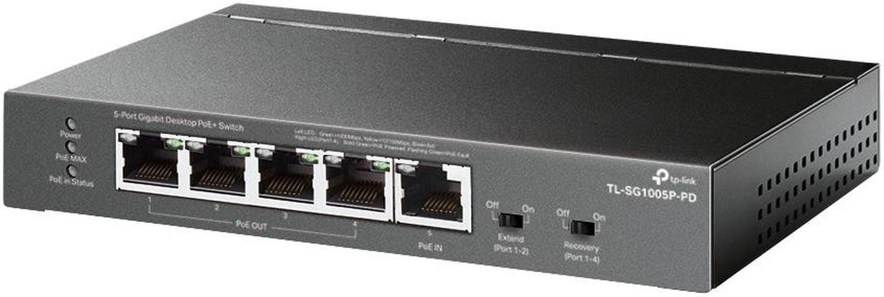 TP-Link TL-SG1005P-PD Unmanaged 5-Port Gigabit Desktop PoE+ Switch with 1-Port PoE++ In and 4-Port PoE+Out