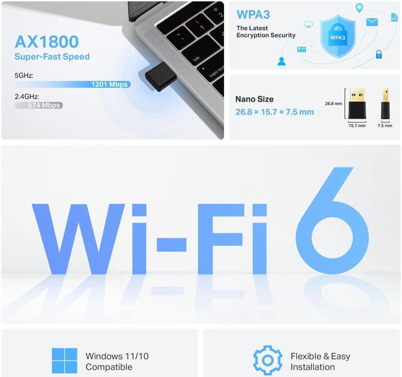 Alt view image 2 of 5 - TP-Link Nano USB Wi-Fi 6 AX1800 Nano Dual Band USB Adapter for PC - Archer TX20U Nano