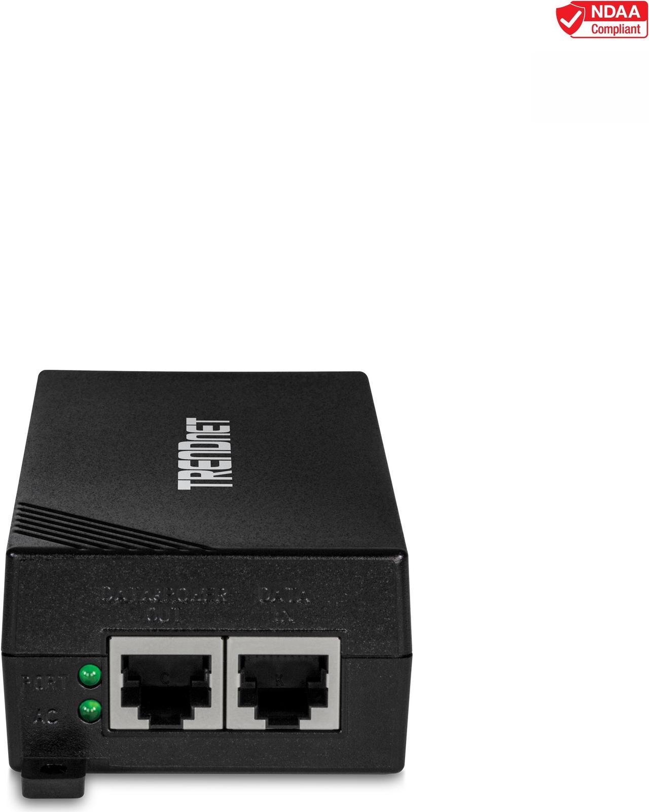 TRENDnet Gigabit Power Over Ethernet Plus Injector, Converts Non-Poe Gigabit To Poe+ Or PoE Gigabit, Supplies PoE (15.4W) Or PoE+ (30W) Power Network Distances Up To 100M (328 ft.), Black, TPE-115GI