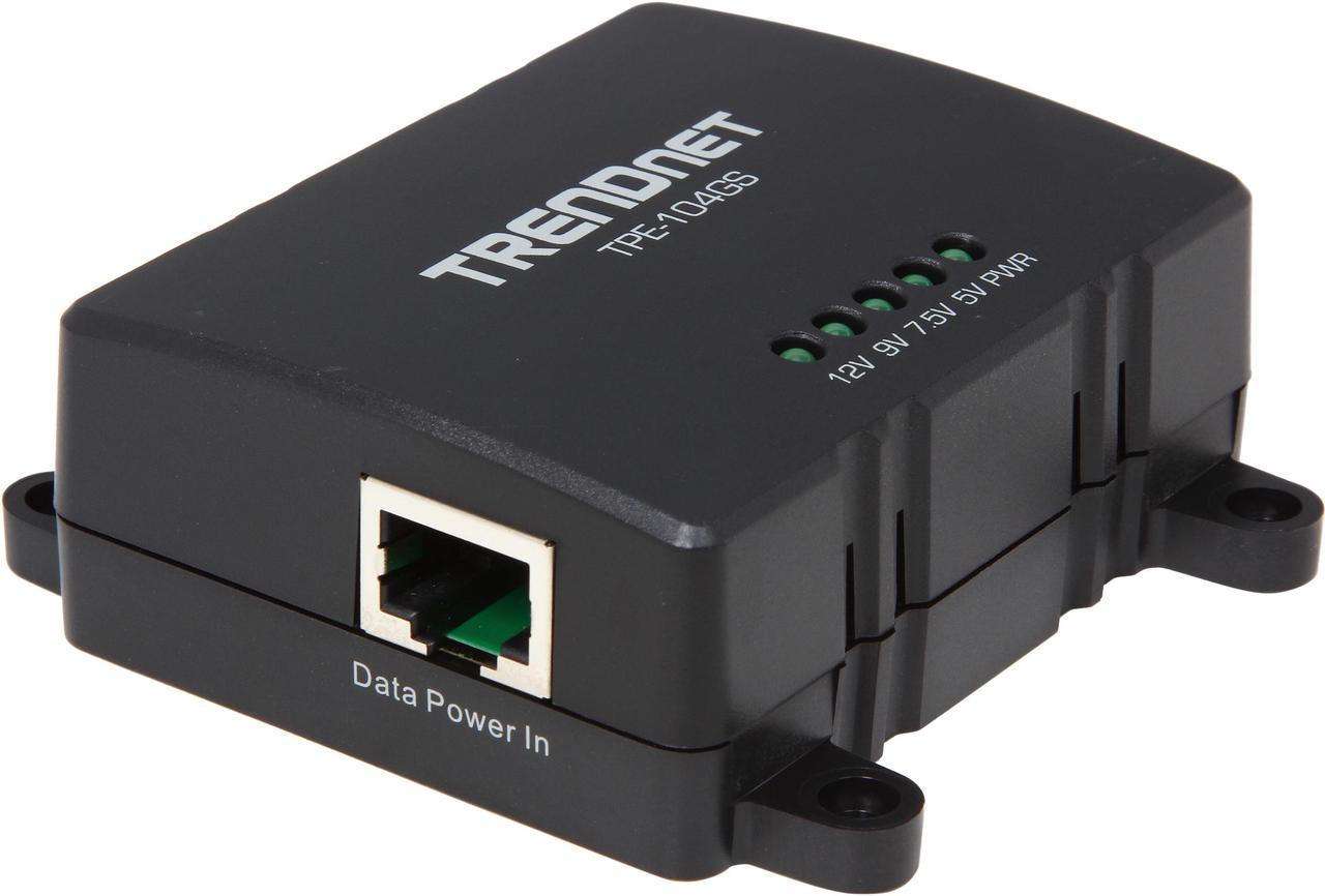 TRENDnet Gigabit PoE Splitter, 1 x Gigabit PoE Input Port, 1 x Gigabit Output Port, Up to 100m (328 ft), Supports 5V, 9V, 12V Devices, 802.3af PoE Compatible, PoE Powered, Black, TPE-104GS