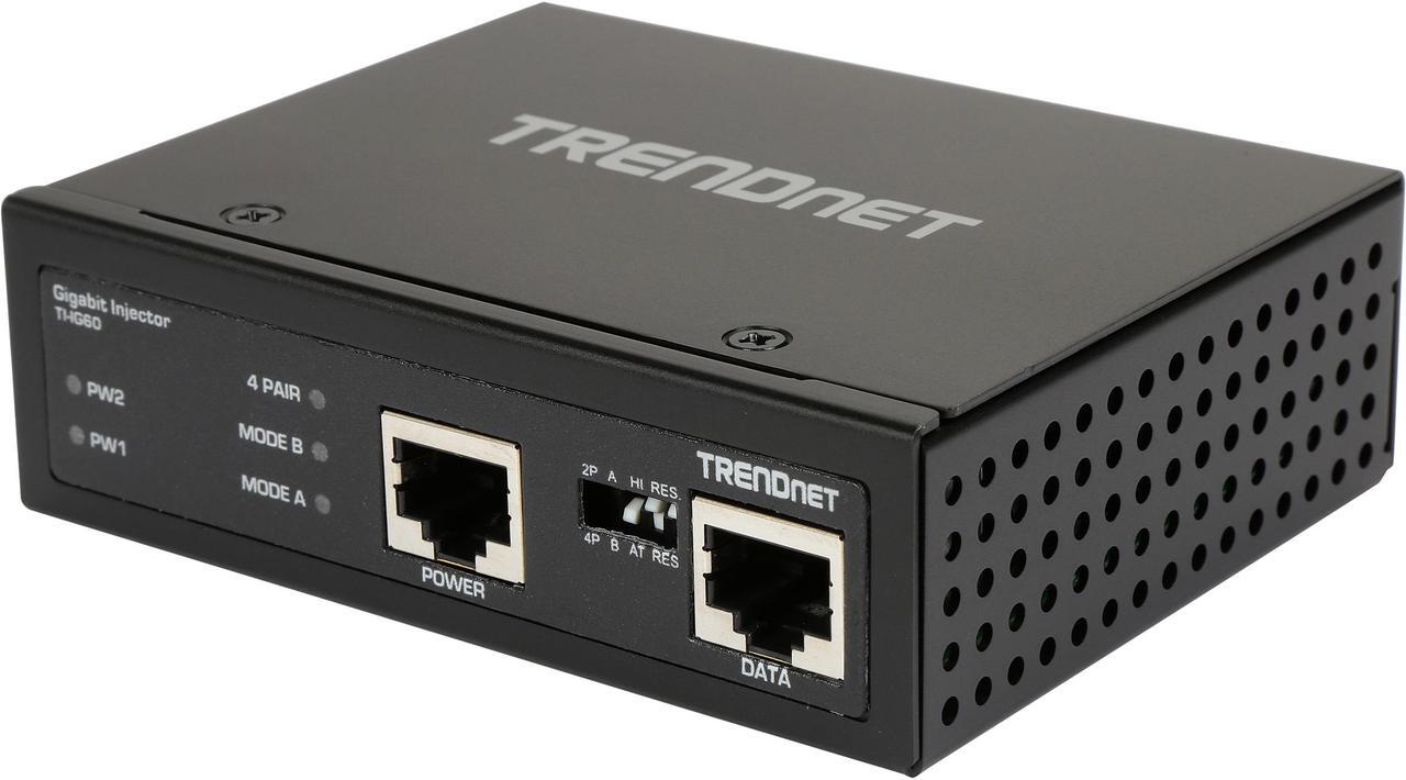 Main image of TRENDnet Hardened Industrial 60W Gigabit PoE+ Injector, DIN-Rail Mount, IP30 Rated Housing, Includes DIN-rail & Wall Mounts, TI-IG60