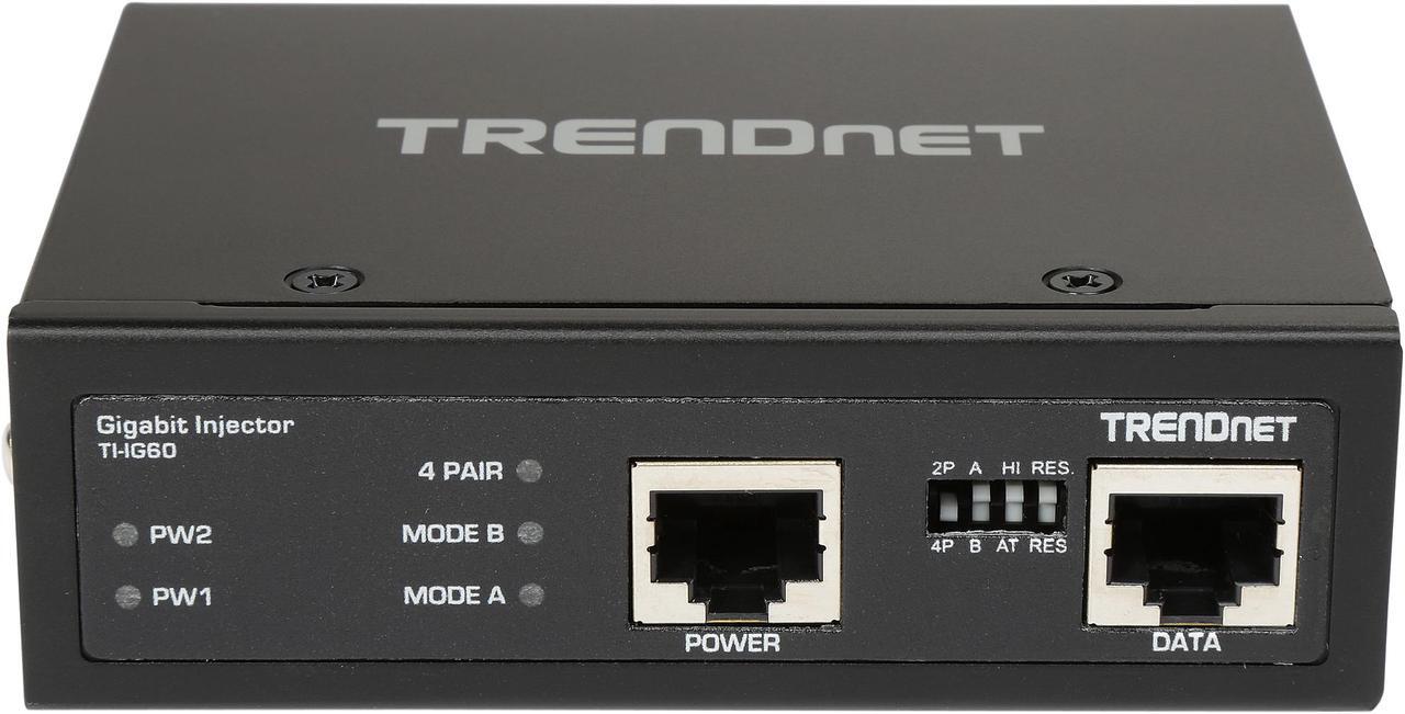 Alt view image 3 of 6 - TRENDnet Hardened Industrial 60W Gigabit PoE+ Injector, DIN-Rail Mount, IP30 Rated Housing, Includes DIN-rail & Wall Mounts, TI-IG60
