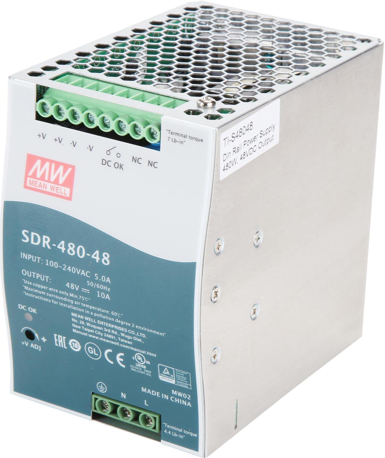 TRENDnet TI-S48048 (v1.0R) 480W, 48V DC, 10A AC to DC DIN-Rail Power Supply with PFC Function