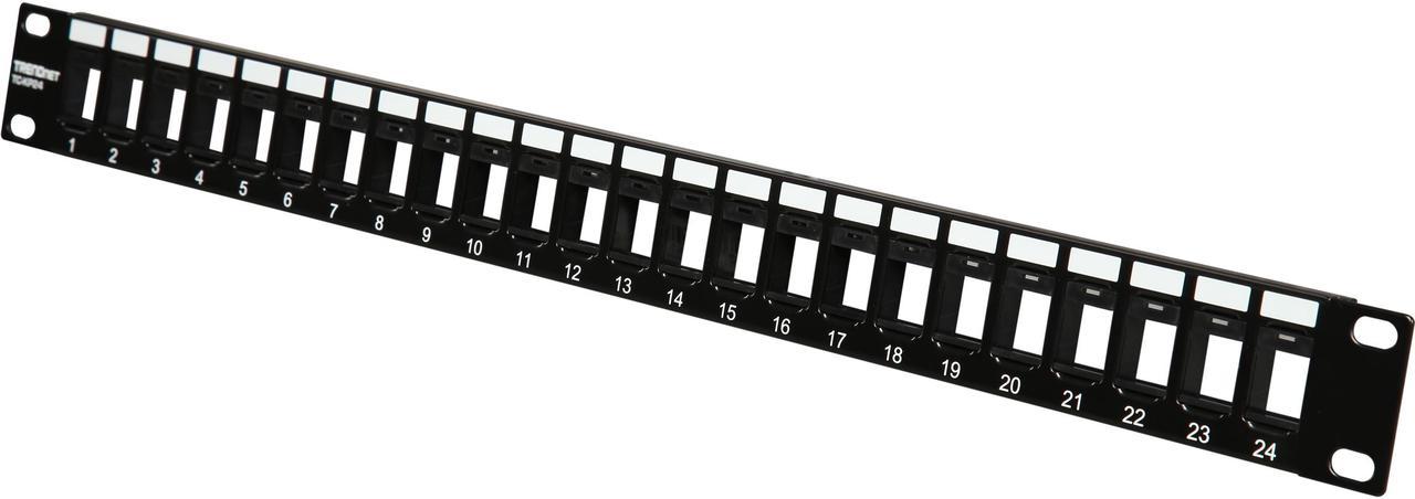 TRENDnet 24-Port Blank Keystone 1U Patch Panel, 1U 19" Metal Rackmount Housing, Recommended With TC-K25C6 & TC-K50C6 Cat6 Keystone Jacks (Sold Separately), Black, TC-KP24