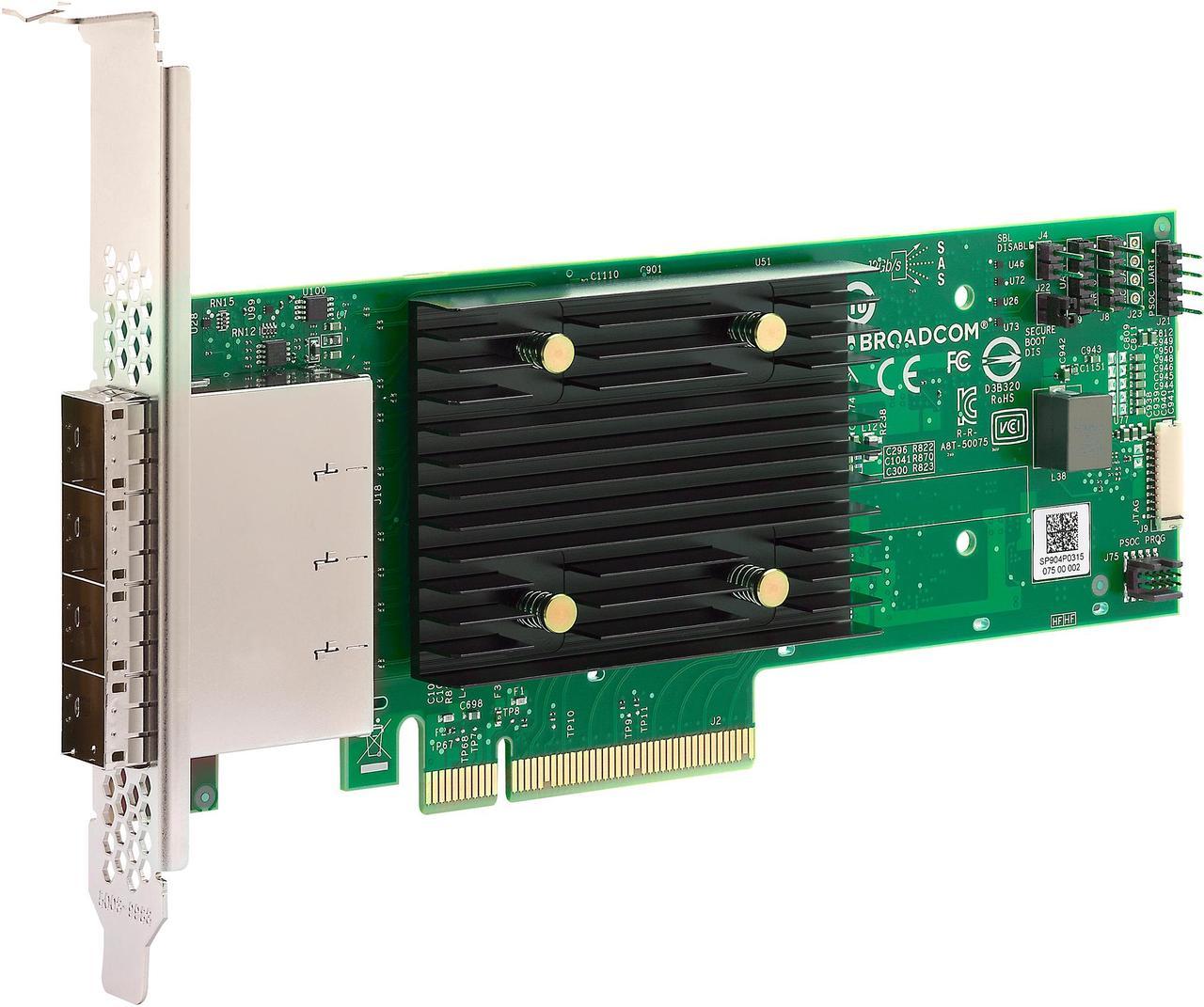 Broadcom HBA 9500-16e Tri-Mode Storage Adapter,PCIe Gen 4.0 HBA enables servers to seamlessly operate with any of the SAS, SATA or NVMe storage devices (05-50075-00)