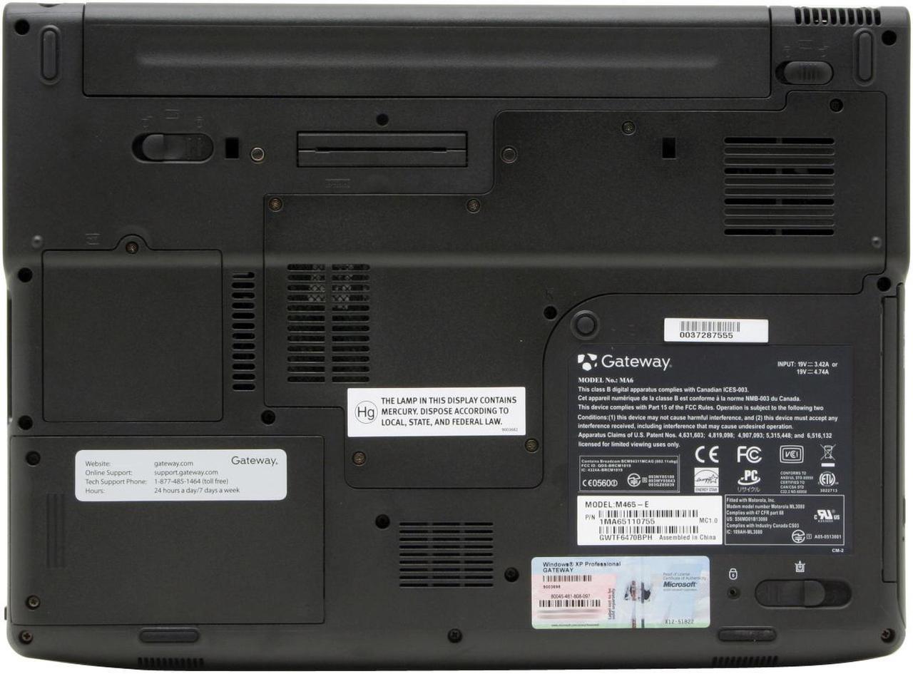 Alt view image 13 of 14 - Gateway Laptop Intel Core 2 Duo T7200 1GB Memory 80GB HDD ATI Mobility Radeon X1400 15.4" Windows XP Professional M465-E(268008-1)