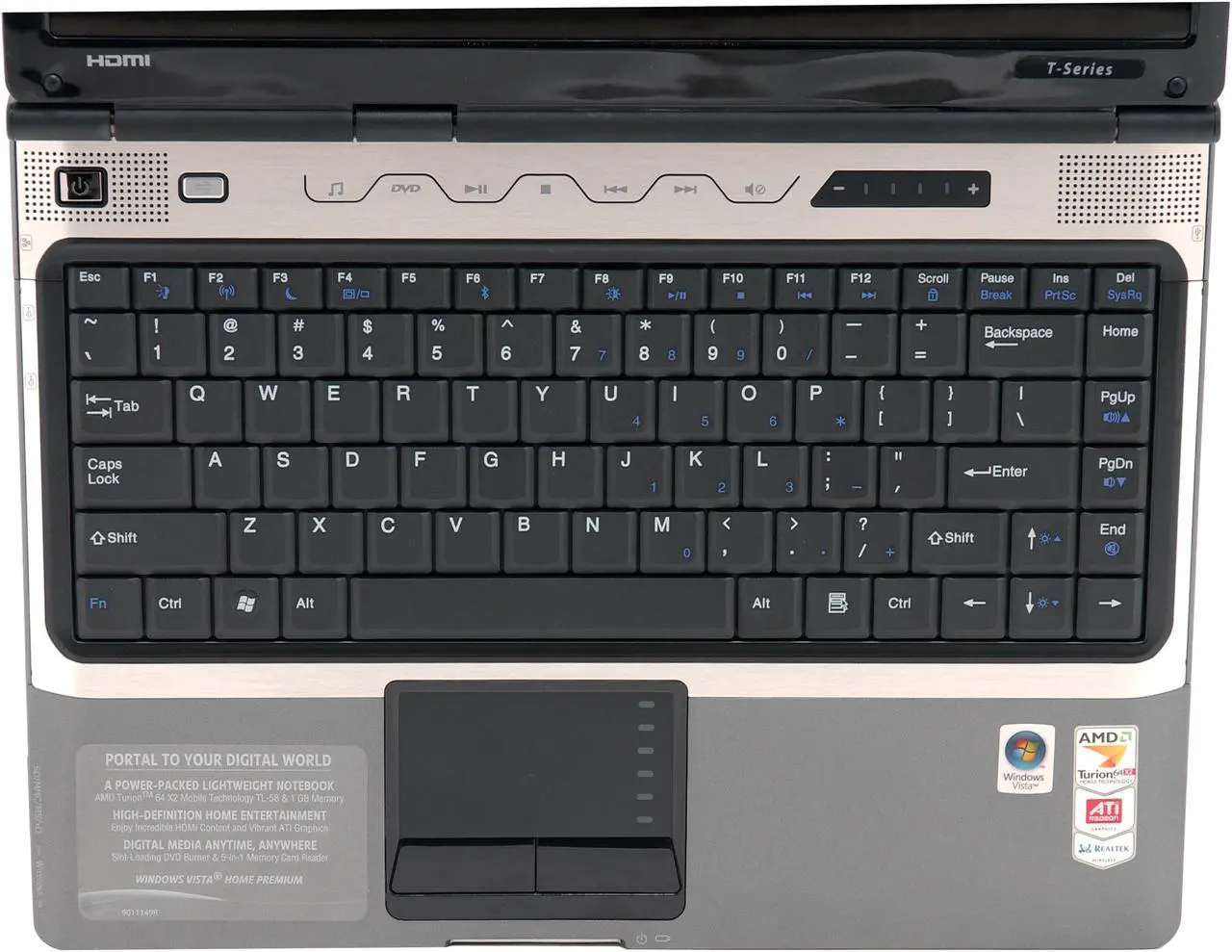 Alt view image 4 of 15 - Gateway Laptop AMD Turion 64 X2 TL-58 1GB Memory 160GB HDD ATI Radeon X1270 14.1" Windows Vista Home Premium T-1622