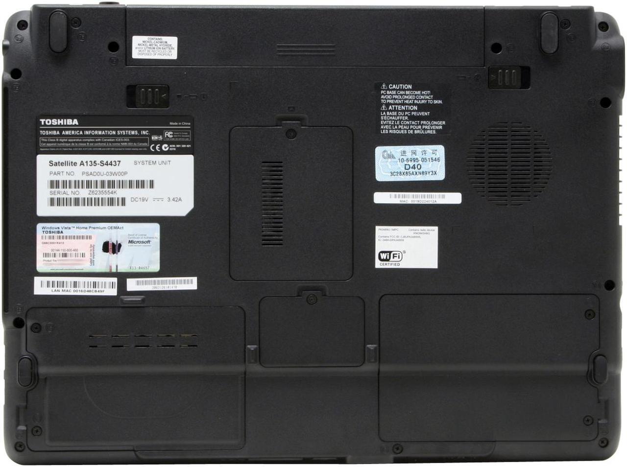 Alt view image 9 of 14 - TOSHIBA Laptop Satellite Intel Core Duo T2250 2GB Memory 160GB HDD Intel GMA 950 15.4" Windows Vista Home Premium A135-S4437