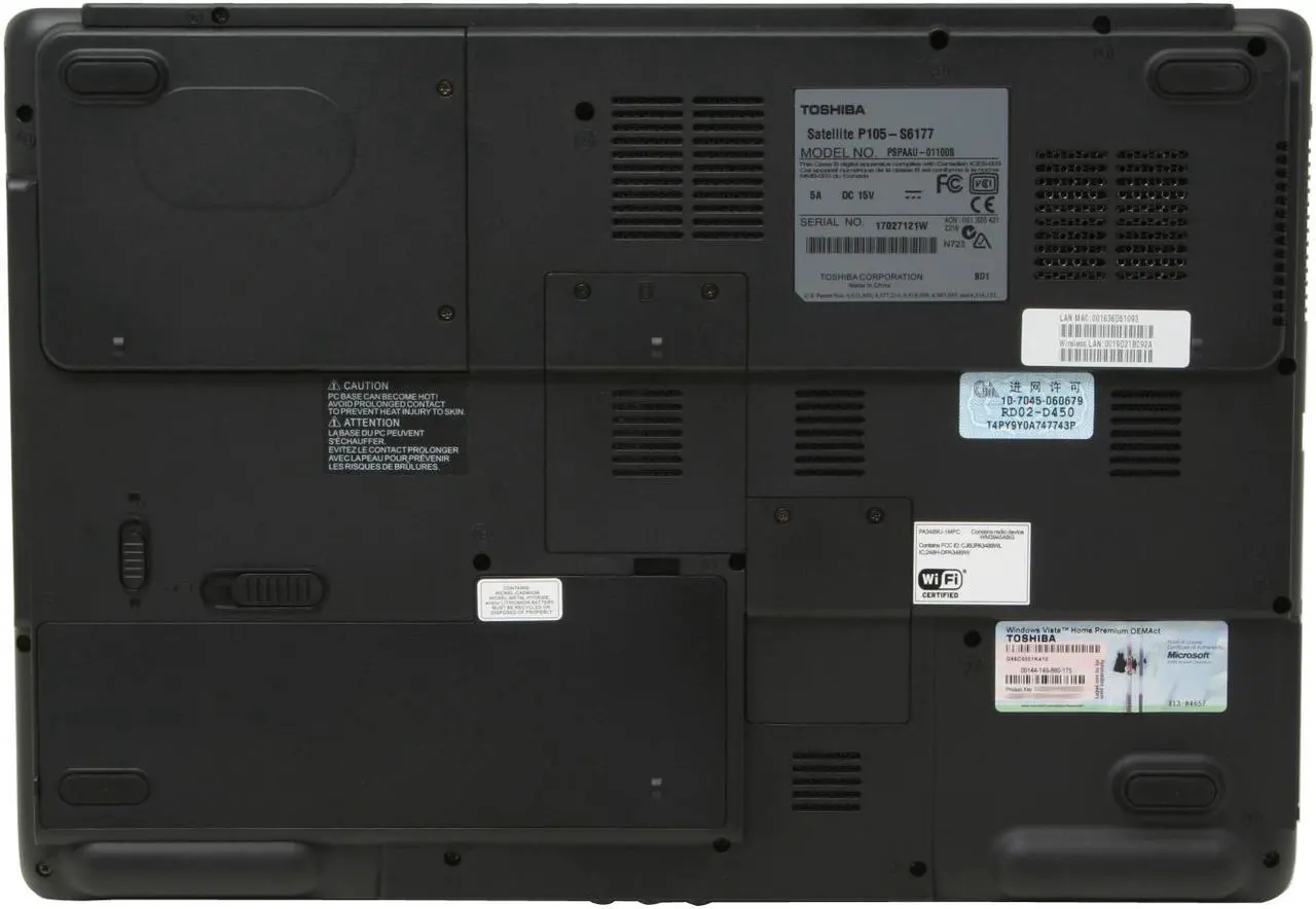 Alt view image 11 of 13 - TOSHIBA Laptop Satellite Intel Core Duo T2250 2GB Memory 120GB HDD Intel GMA 950 17.0" Windows Vista Home Premium P105-S6177