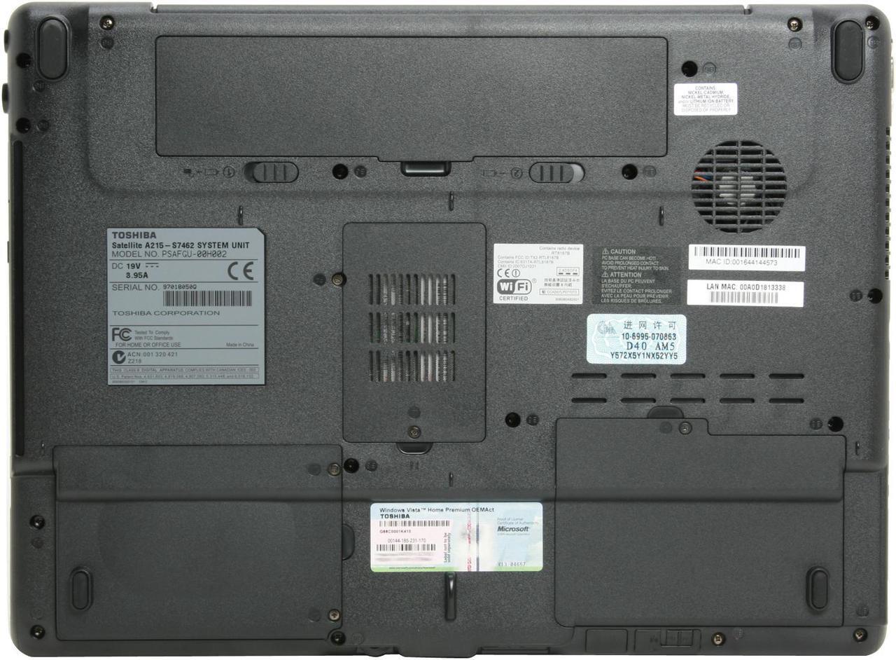 Alt view image 13 of 16 - TOSHIBA Laptop Satellite AMD Turion 64 X2 TL-60 2GB Memory 250GB HDD ATI Radeon X1200 IGP 15.4" Windows Vista Home Premium A215-S7462