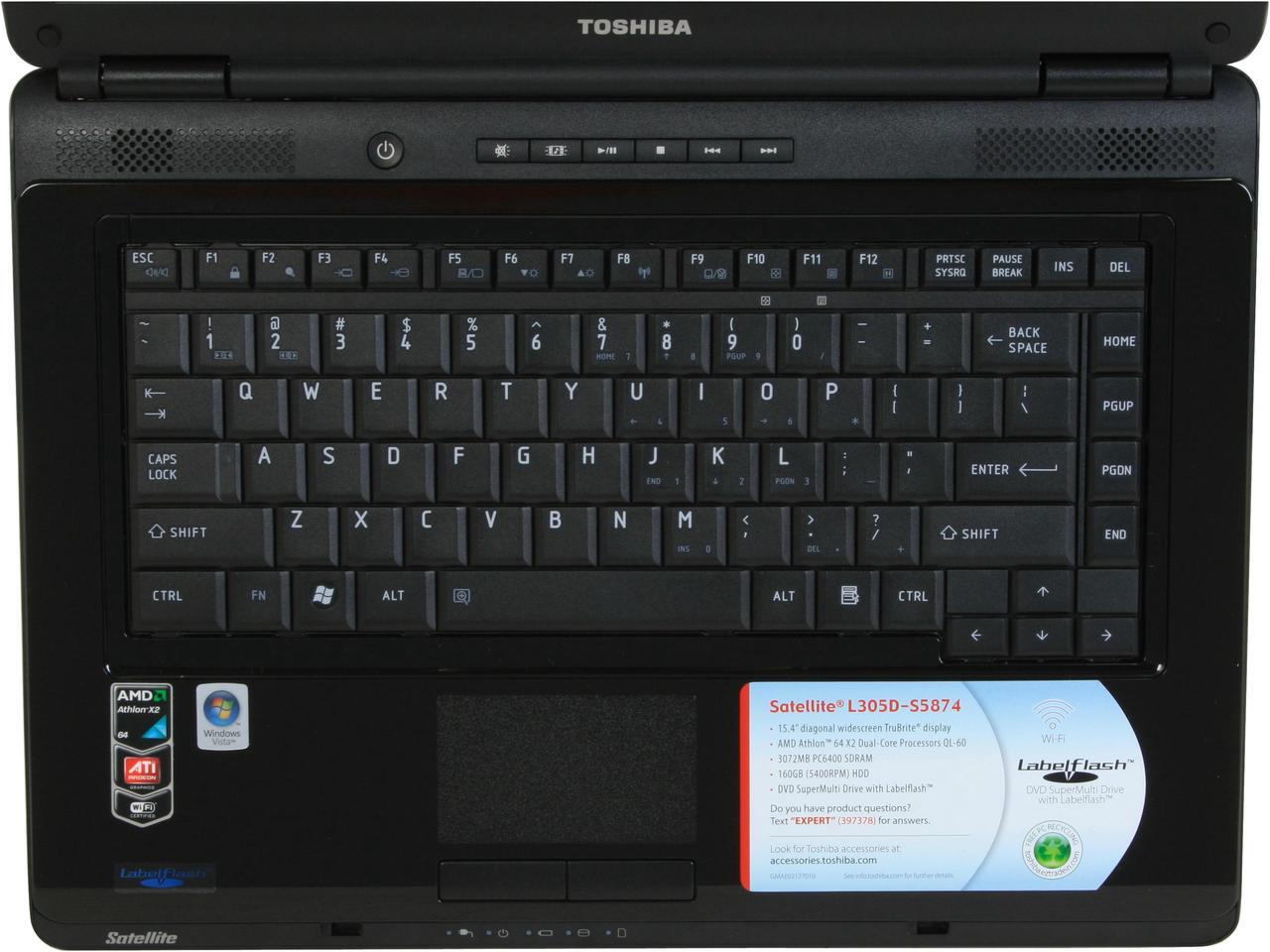 Alt view image 9 of 16 - TOSHIBA Laptop Satellite AMD Athlon 64 X2 QL-60 3GB Memory 160GB HDD ATI Radeon 3100 15.4" Windows Vista Home Premium L305D-S5874
