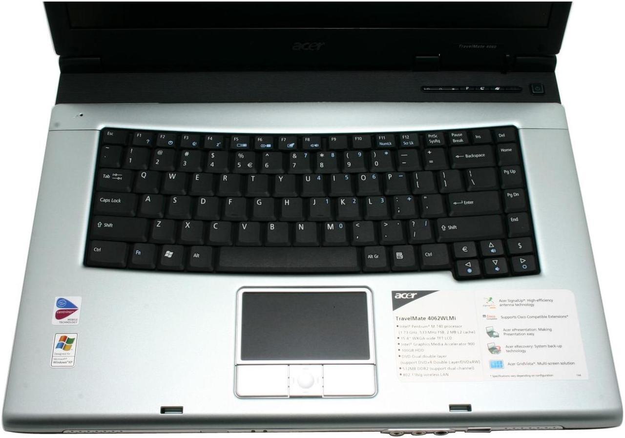 Alt view image 4 of 13 - Acer Laptop TravelMate Intel Pentium M 740 512MB Memory 100GB HDD Intel GMA 900 15.4" Windows XP Professional 4062WLMi