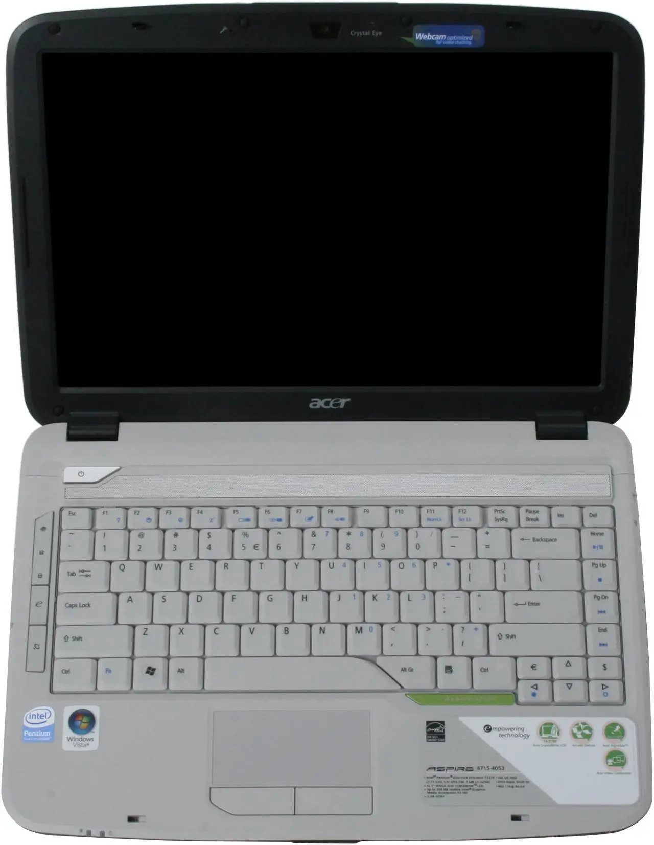 Alt view image 13 of 14 - Acer Laptop Aspire Intel Pentium T2370 2GB Memory 160GB HDD Intel GMA X3100 14.1" Windows Vista Home Premium AS4715-4053